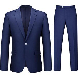 Men's Navy Blue 2 Piece Suits Slim Fit One Button Business Wedding Party
